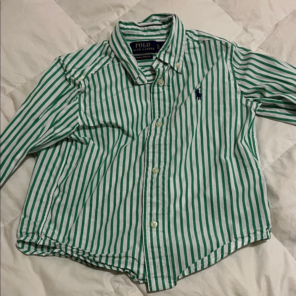Polo by Ralph Lauren Kids Green and White Striped Shirt